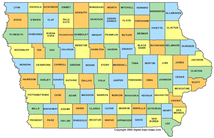 Map showing all Iowa counties